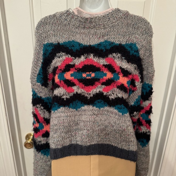 Free People I Heart You Cropped Knit Multi-Color Sweater Size M / Alpaca Blend - Picture 6 of 10